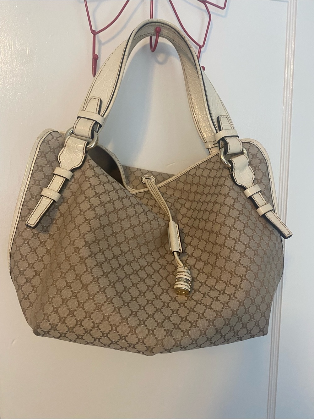 Celine Bittersweet Triomphe Monogram Shoulder Hobo with Cream Embossed Trim